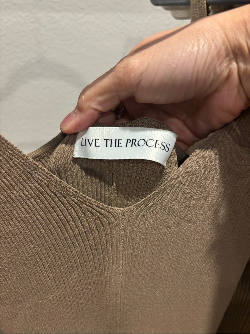 Live The Process Taupe Ribbed V-Neck Tank